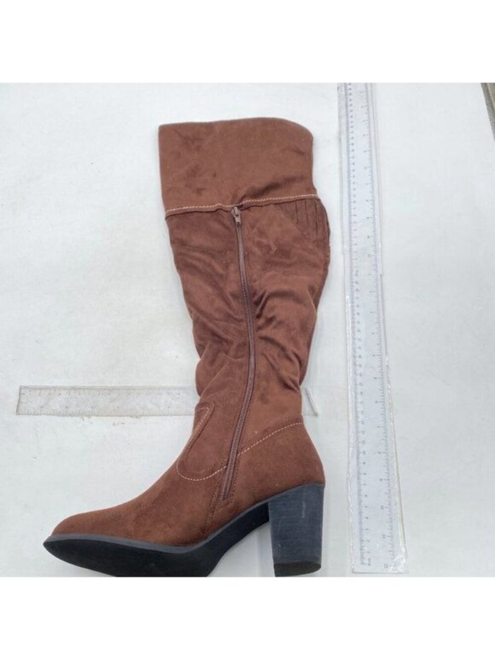 Women's Suede Knee High Boots Pointed Toe Slouch Boots High Heel Chunky Heel